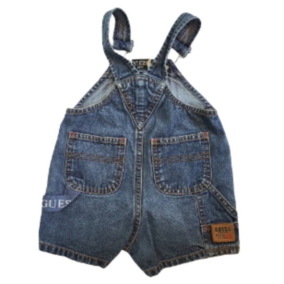 BABY GUESS Vintage 90's Denim Blue Jean Overall Shorts - Baby Boy's 6-9 Months - Picture 2 of 7